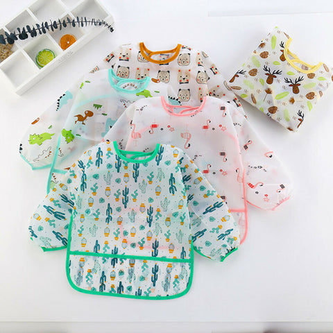Waterproof Long Sleeve Art Smock Feeding Bib Apron