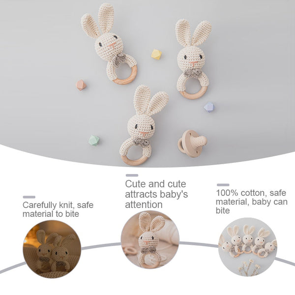 1pc Baby Teether Music Rattles for Kids Animal Crochet Rattle Elephant Giraffe Ring Wooden Babies Gym Montessori Children's Toys